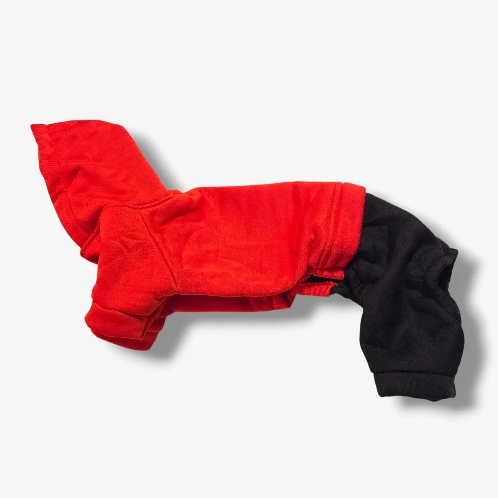 Fashion Class Boy Kids Dog Hoodie Jumpsuit Red Black Size M Pet Clothes